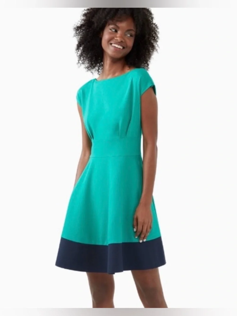 Kate Spade Colorblock Ponte Fiorella Dress Small Emerald‎ Green Navy Fit & Flare